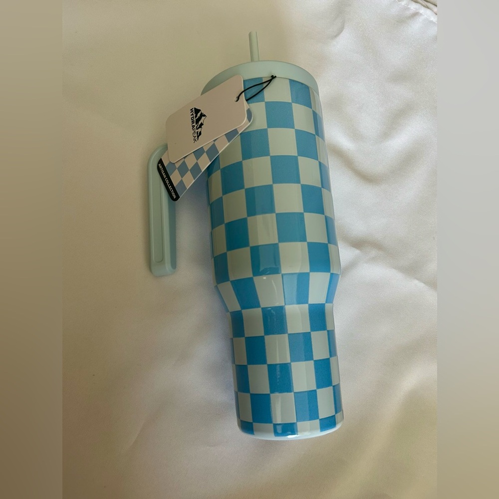 Blue Checkered Hydrapeak Stainless Steel 40oz Tumbler Cup Leak Proof BPA Free